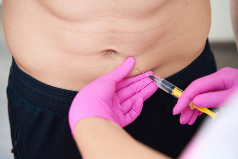 injection into man abdomen
