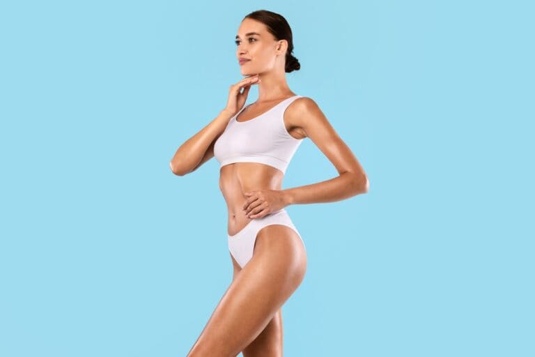 toned and slim woman posing