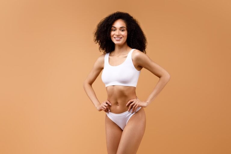 beautiful and fit woman with curly hair