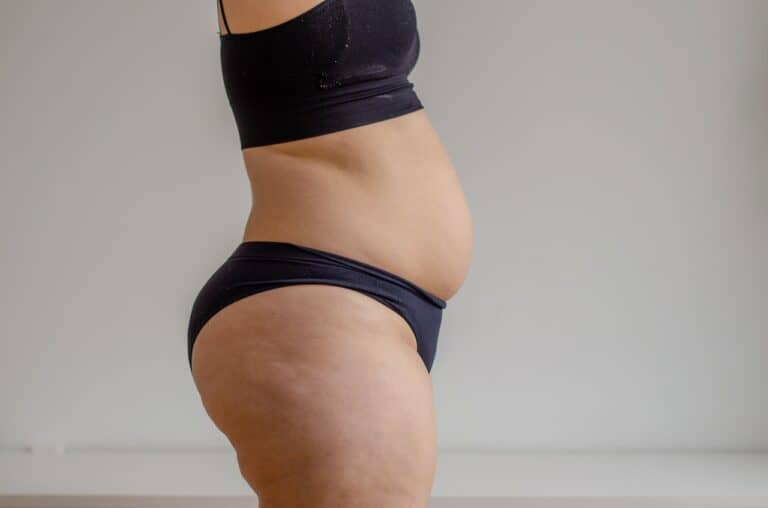 overweight woman side view